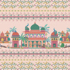 Pink and coral Mughal palace architecture with peacocks and floral border pattern design - view 2 - final