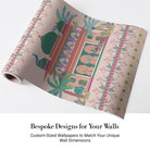 Pink and coral Mughal palace architecture with peacocks and floral border pattern design - view 4 - final