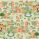 Scenic Indian landscape with coral palaces, elephants and gazelles in traditional Mughal style - view 2 - final