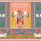 Traditional Pichwai artwork featuring peacocks, sacred cows and lotus flowers in coral backdrop - view 2 - final