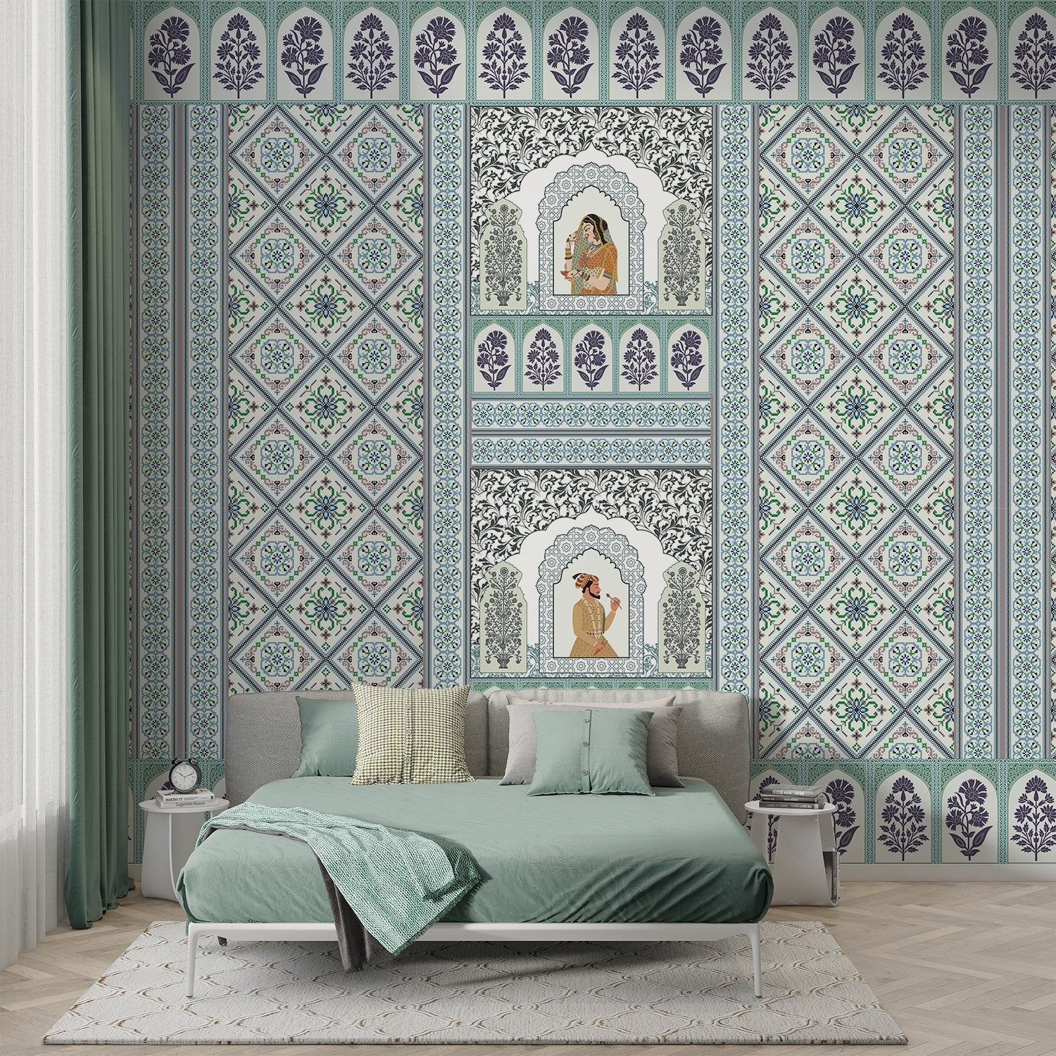 Pink and white traditional Indian palace arches with geometric diamond patterns and floral motifs - view 15 - final