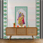 Traditional Indian artwork with decorative waves and geometric borders featuring cultural dance illustration - view 13 - final