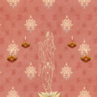 Green traditional wall art with lotus flowers, Om symbols and hanging diyas in gold - view 14 - final