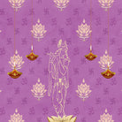 Green traditional wall art with lotus flowers, Om symbols and hanging diyas in gold - view 19 - final