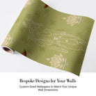 Green traditional wall art with lotus flowers, Om symbols and hanging diyas in gold - view 5 - final