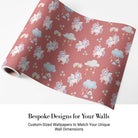 Whimsical flying unicorns with pastel manes scattered among clouds and stars on pink background - view 4 - final