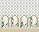 Peacock feathers and flora in lea - "flora" wallpaper mural-inequal final