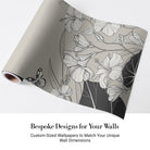 Large grayscale hibiscus flowers and butterflies create elegant modern botanical mural on gray background - view 4 - final