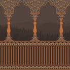 Ornate arched colonnade with forest silhouettes in emerald green and gold architectural details - view 12 - final