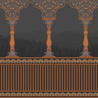 Ornate arched colonnade with forest silhouettes in emerald green and gold architectural details - view 16 - final