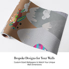 Whimsical mountain scene with teepee tent, hot air balloons and cartoon airplane above peaks - view 3 - final