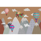 "Whimsical cat flying among clouds lea - kids wallpaper mural-equal final"