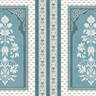 Traditional Mughal inspired panels with white floral motifs on teal background with decorative borders - view 2 - final