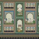 Ornate Islamic architecture panels with domed palaces, arches and decorative floral motifs in teal - view 2 - final