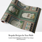 Ornate Islamic architecture panels with domed palaces, arches and decorative floral motifs in teal - view 3 - final