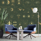 Art deco style celestial symbols and nature motifs in gold on black background - view 11 - final