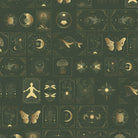 Art deco style celestial symbols and nature motifs in gold on black background - view 13 - final