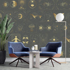 Art deco style celestial symbols and nature motifs in gold on black background - view 16 - final