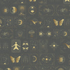 Art deco style celestial symbols and nature motifs in gold on black background - view 17 - final