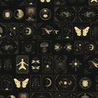 Art deco style celestial symbols and nature motifs in gold on black background - view 2 - final