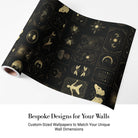 Art deco style celestial symbols and nature motifs in gold on black background - view 4 - final