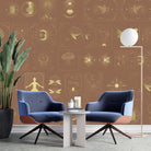 Art deco style celestial symbols and nature motifs in gold on black background - view 7 - final
