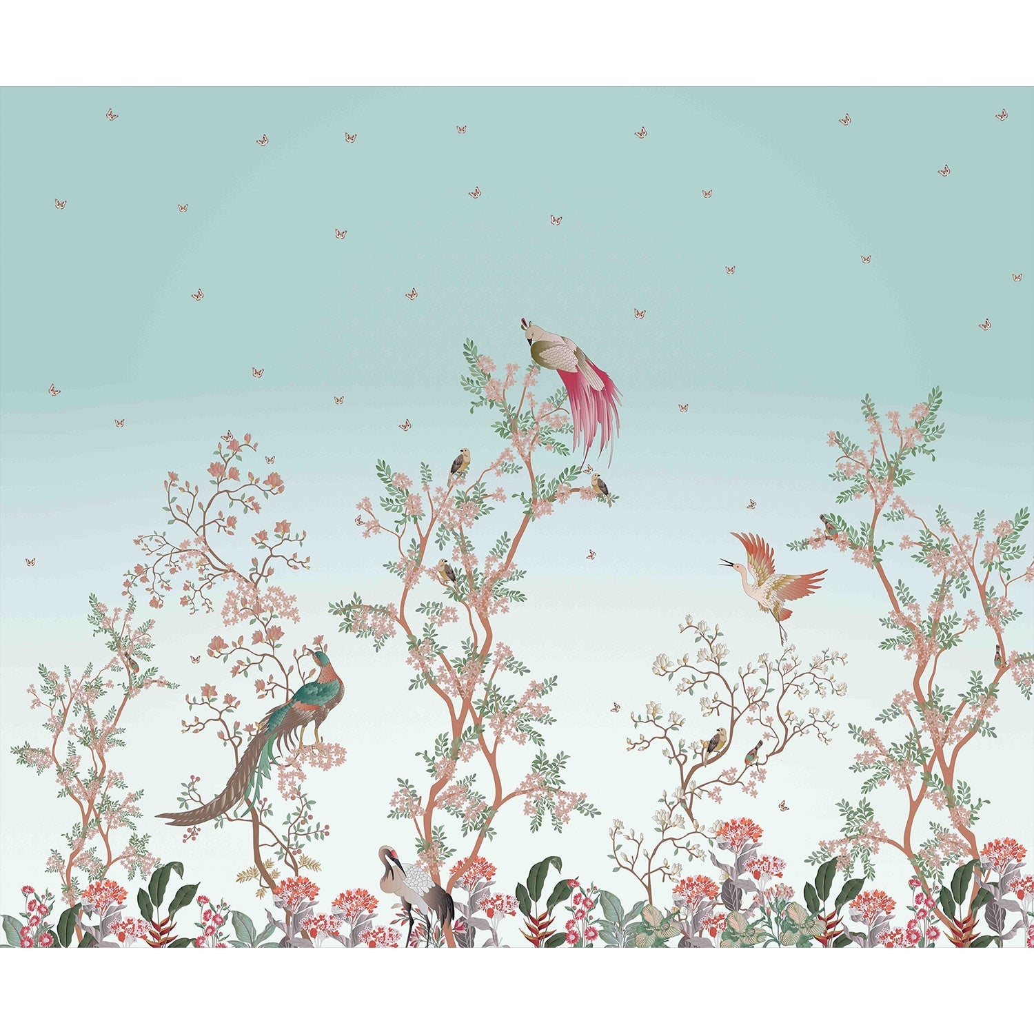 Scenic chinoiserie birds and florals in lea - chinoiserie wallpaper mural-equal final
