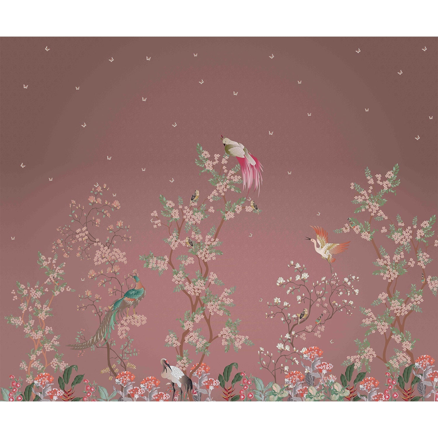 Scenic chinoiserie birds and florals in lea - chinoiserie wallpaper mural-equal final