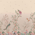 Delicate chinoiserie scene with exotic birds perched on blooming cherry blossom branches - view 2 - final