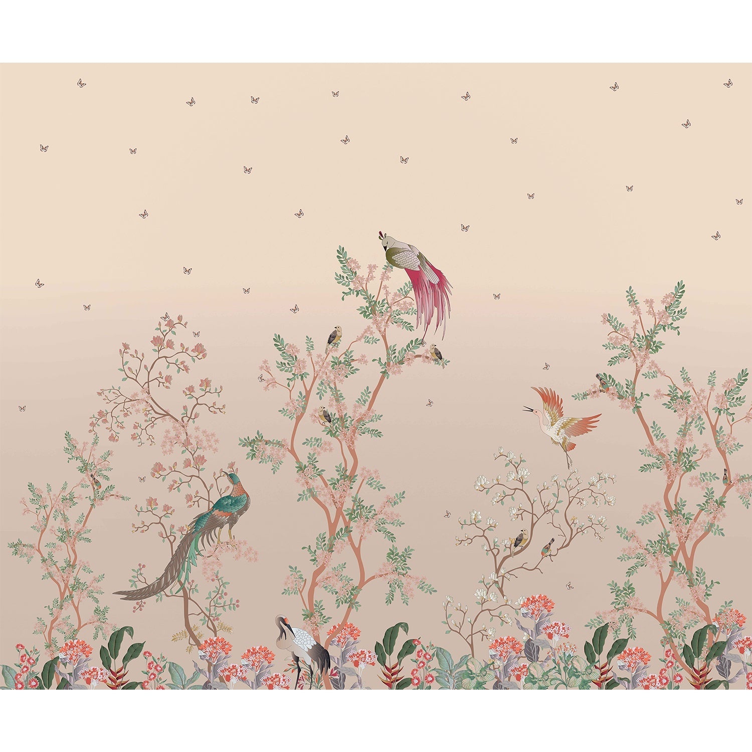 Scenic chinoiserie birds and florals in lea - chinoiserie wallpaper mural-equal final