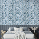 Repeating green bamboo leaves and stems on white background with vertical striped pattern - view 9 - final