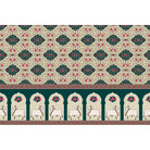 "Sacred cow motif with lotus accents in lea - mughal wallpaper mural-equal final"
