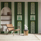 Traditional brown striped panels featuring ornate floral trees and palmette motifs in classic style - view 12 - final