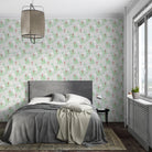 Delicate repeating pattern of blue seahorses and coral starfish on light background - view 11 - final