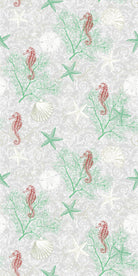 Delicate repeating pattern of blue seahorses and coral starfish on light background - view 13 - repeat-original - final