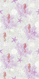 Delicate repeating pattern of blue seahorses and coral starfish on light background - view 19 - repeat-original - final