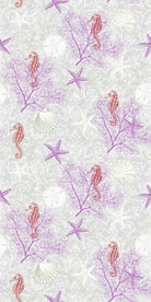 Delicate repeating pattern of blue seahorses and coral starfish on light background - view 20 - repeat-small - final