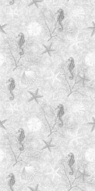 Delicate repeating pattern of blue seahorses and coral starfish on light background - view 25 - repeat-original - final