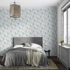Delicate repeating pattern of blue seahorses and coral starfish on light background bed-room - view 3 - final bed-room