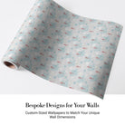 Delicate repeating pattern of blue seahorses and coral starfish on light background - view 5 - final