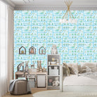 Whimsical peach townhouses with trees and gardens in repeating geometric nursery pattern - view 10 - final