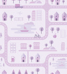 Whimsical peach townhouses with trees and gardens in repeating geometric nursery pattern - view 28 - repeat-small - final
