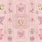 Romantic pink wallpaper with ornate baroque frames and vintage floral bouquet arrangements - view 2 - final