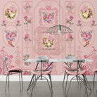 Romantic pink wallpaper with ornate baroque frames and vintage floral bouquet arrangements - view 3 - final dining-room
