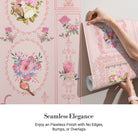 Romantic pink wallpaper with ornate baroque frames and vintage floral bouquet arrangements - view 4 - final