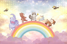 "Playful animal characters over rainbow lea - kids wallpaper mural-inequal final"