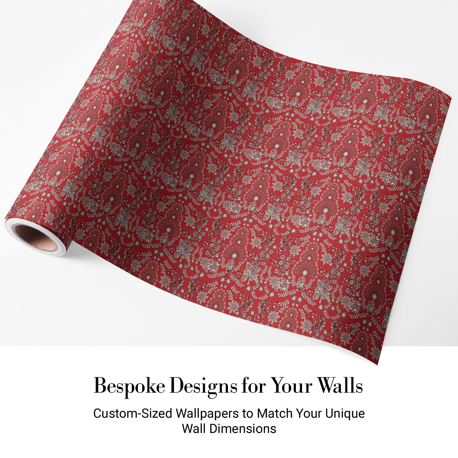 Ornate red and silver damask print with intricate floral medallions and traditional Persian motifs - view 5 - final