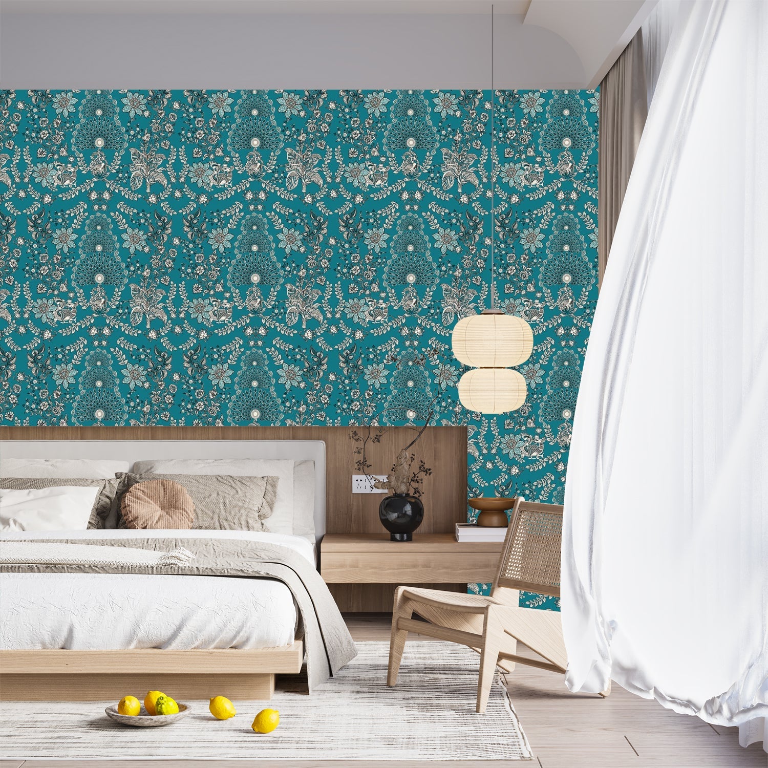 Ornate red and silver damask print with intricate floral medallions and traditional Persian motifs - view 9 - final