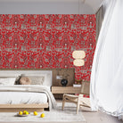 Ornate red and silver damask print with intricate floral medallions and traditional Persian motifs - final bed-room