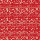 Traditional Warli folk art motifs in white on deep red background with repeating trees - view 2 - final